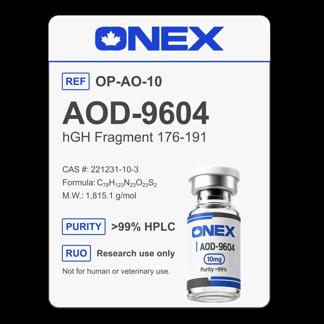 AOD-9604 10mg specification card