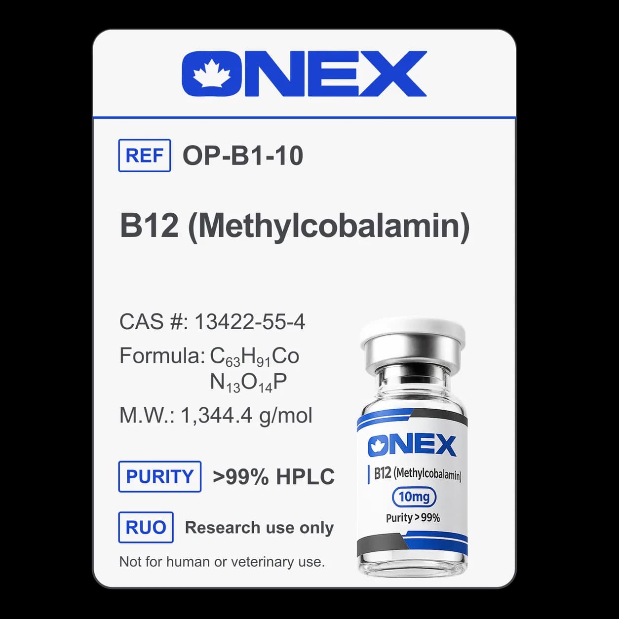 B12 (Methylcobalamin) 10mg specification card