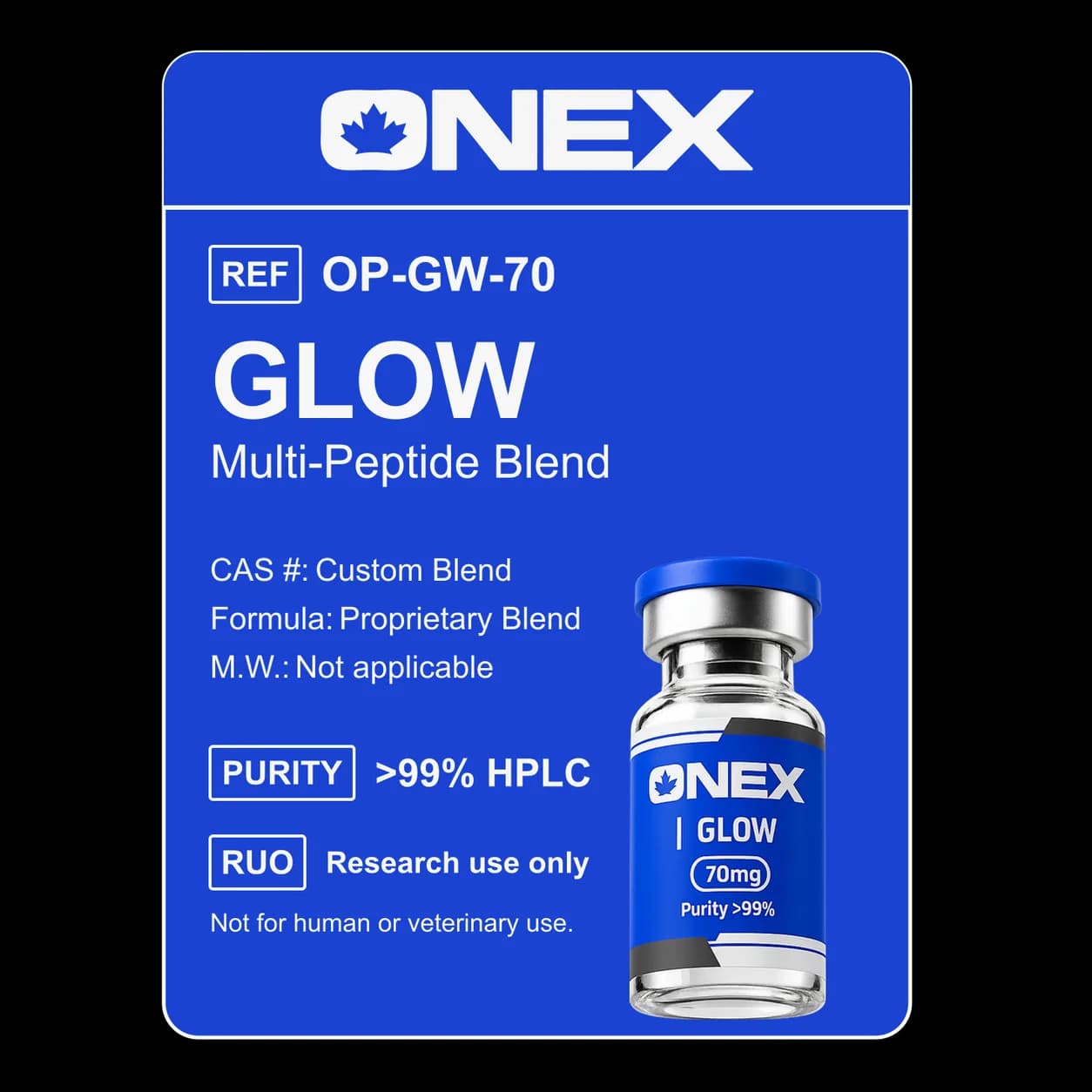 GLOW 70mg specification card