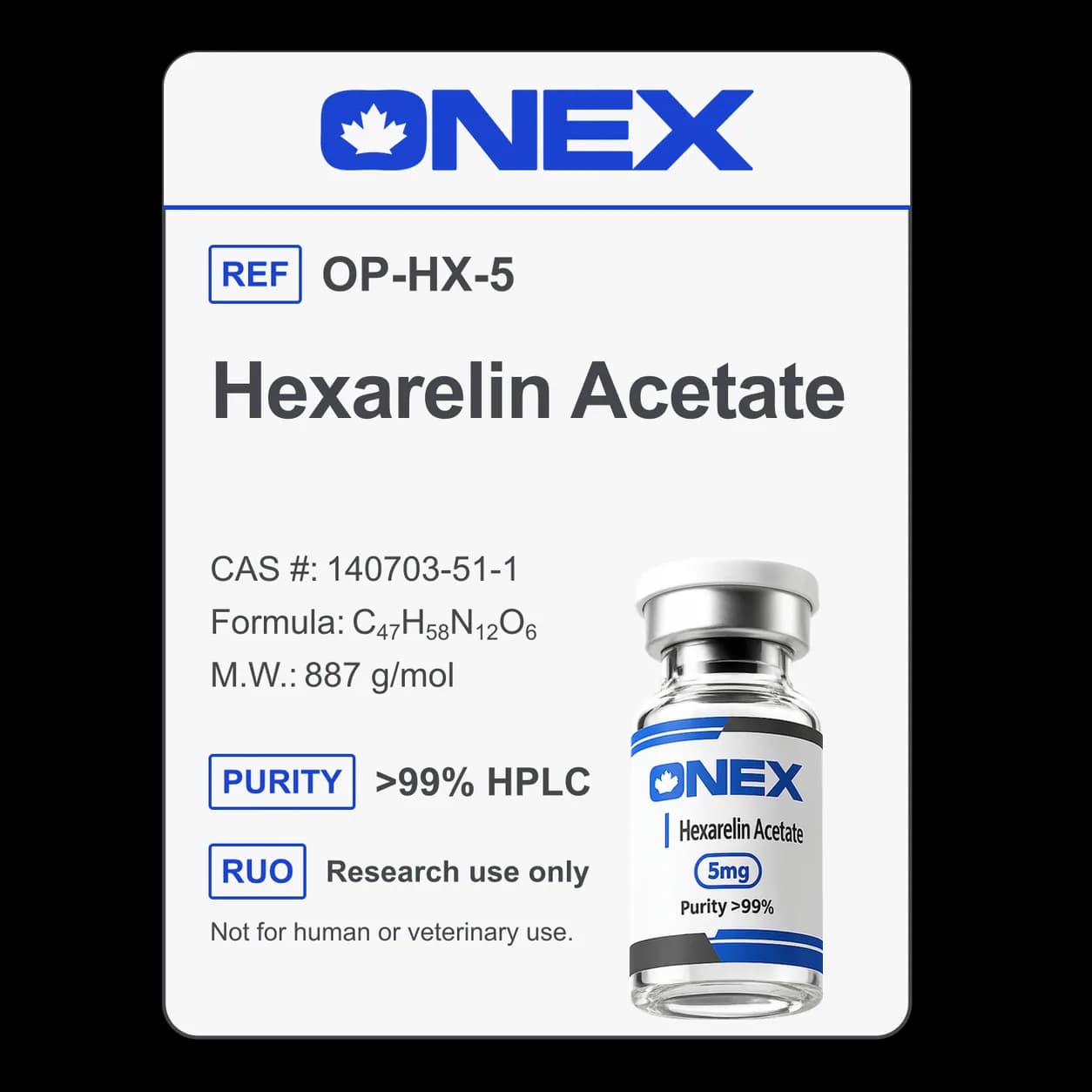 Hexarelin Acetate 5mg specification card