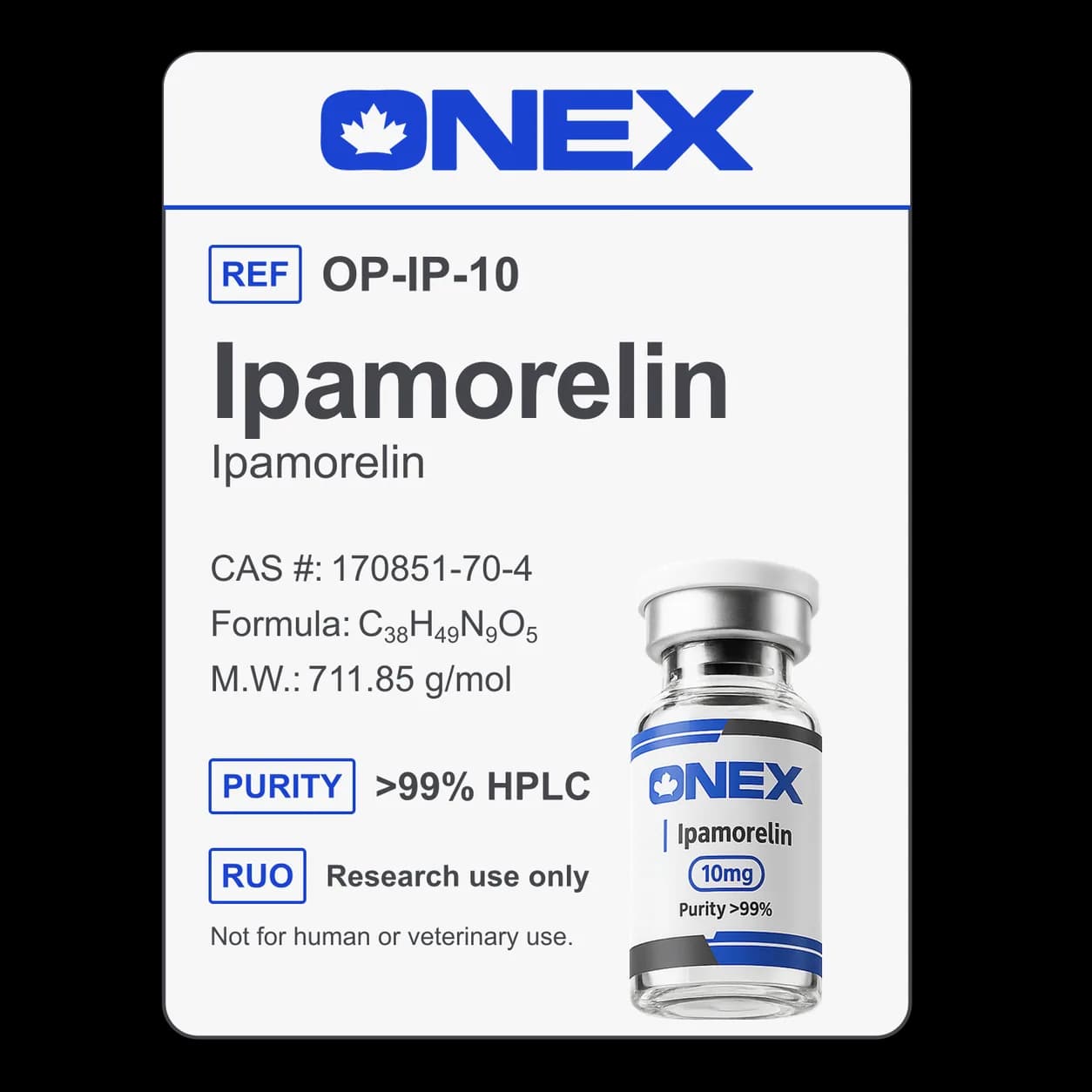 Ipamorelin 10mg specification card