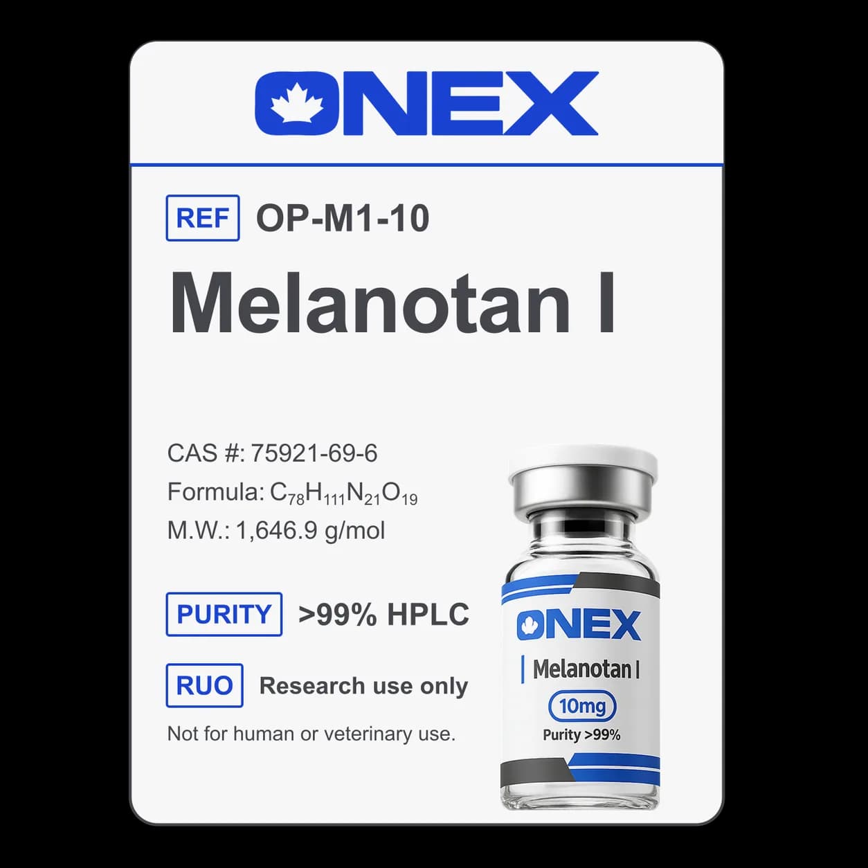 Melanotan I 10mg specification card