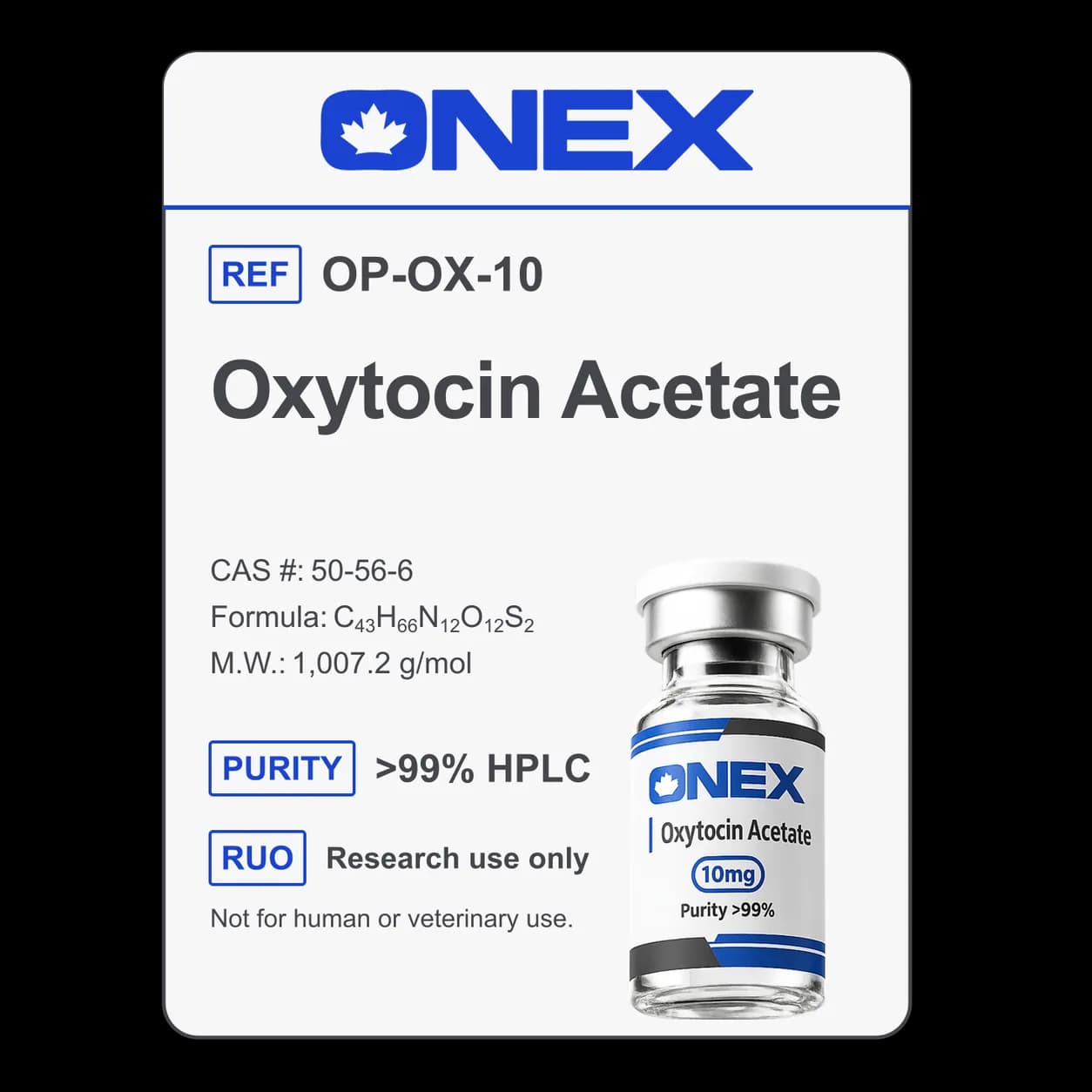 Oxytocin Acetate 10mg specification card
