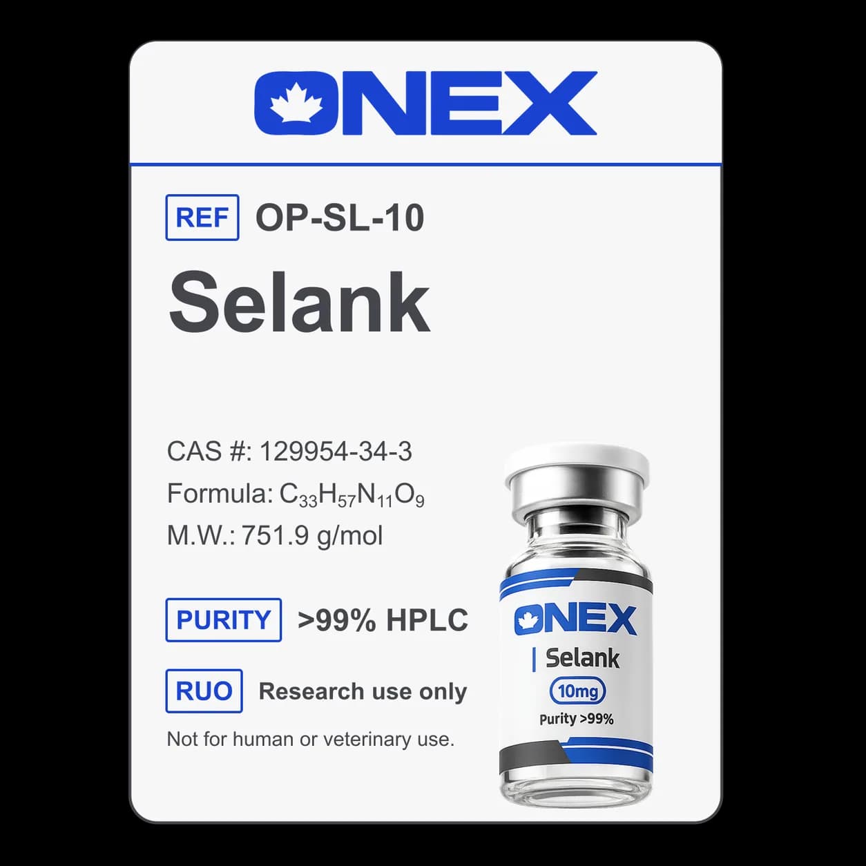 Selank 10mg specification card
