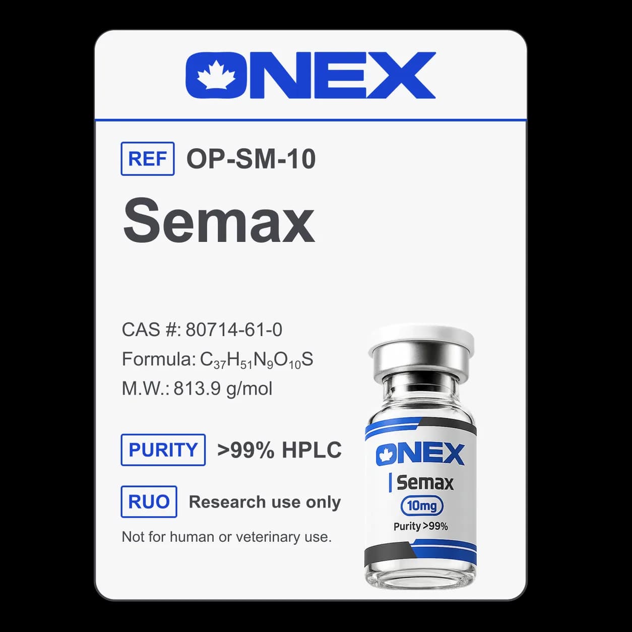Semax 10mg specification card