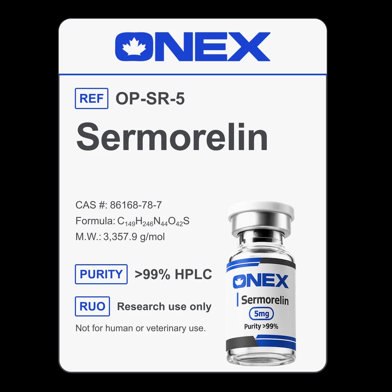 Sermorelin 5mg specification card