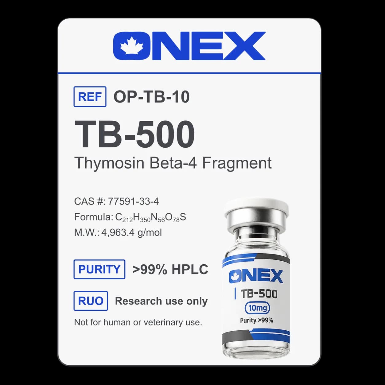 TB-500 10mg specification card