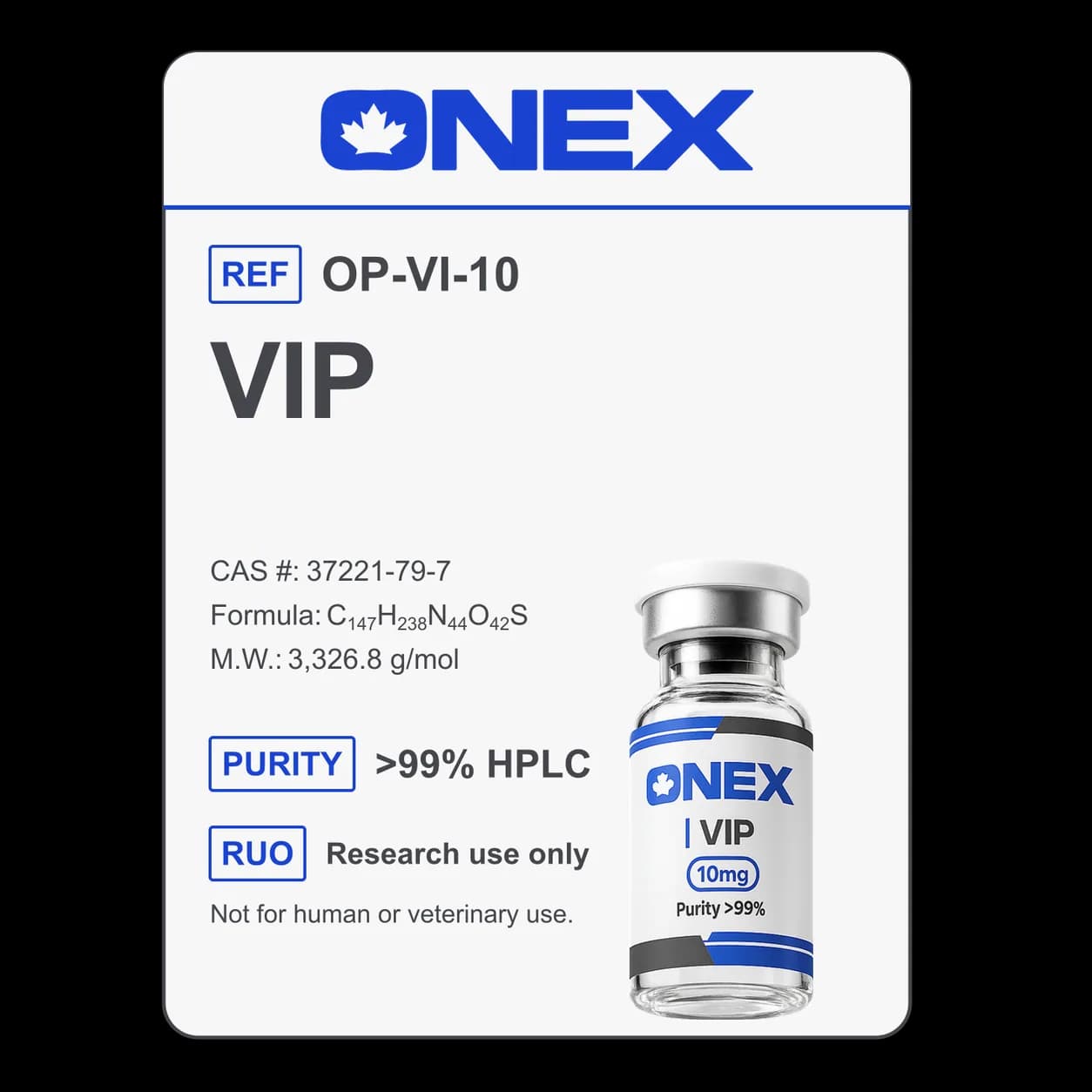 VIP 10mg specification card